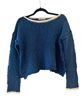 NWOT Zenana Outfitters Navy Cropped Knit Sweater with Contrast Trim
